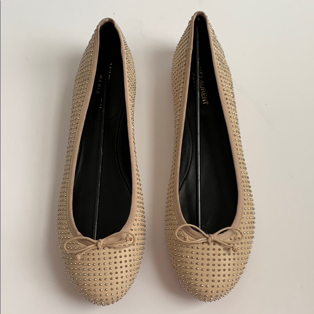 Saint Laurent Tan Studded Ballet Flats